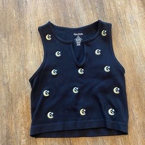Cropped black tank top with moons